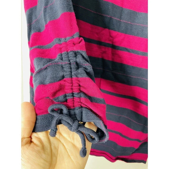 Talbots 100% Cotton Tunic Sweater Womens Sz L Knit Stripes Side Slit Purple Blue - Picture 3 of 8